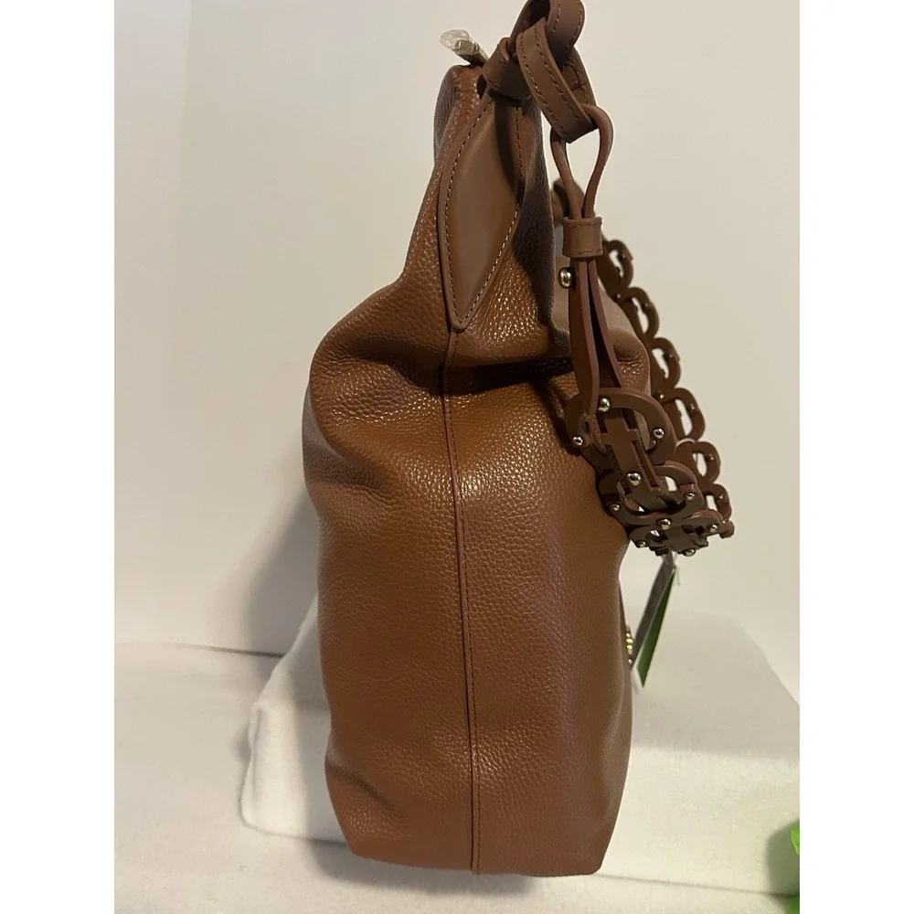 Sam Edelman Hobo Bag Bay Large Genuine Leather Chainlink Shoulder Caramel/Brown - Picture 9 of 13